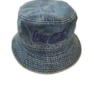 Vintage 80s/90s Coca Cola Bucket Hat Blue Denim Hip Hop Streetwear Embroidered
